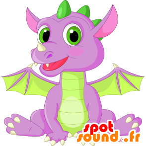 Mascotte de dragon violet et vert, géant et impressionnant - MASFR030258 - Mascottes 2D/3D