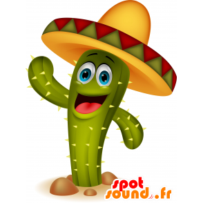 Cacto verde gigante com uma mascote sombrero - MASFR030277 - 2D / 3D mascotes