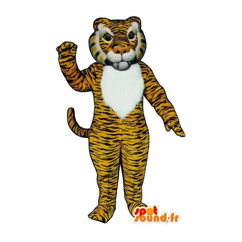 Mascotte giallo e bianco a strisce della tigre - MASFR007606 - Mascotte tigre