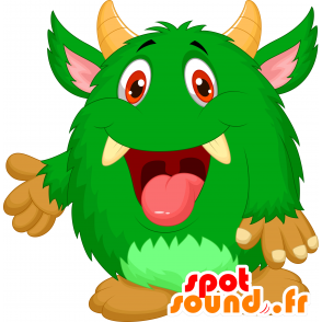 Mascotte mostro verde con le corna gialle - MASFR030323 - Mascotte 2D / 3D