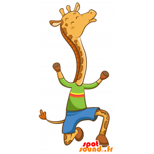 Mascot gelbe und braune Giraffe, mit einem bunten Outfit - MASFR030339 - 2D / 3D Maskottchen