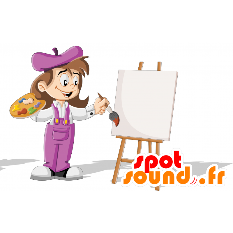 Mascotte de peintre avec une blouse et un béret - MASFR030422 - Mascottes 2D/3D