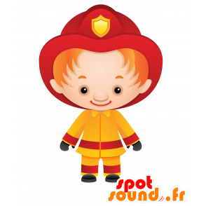 Mascotte de pompier en uniforme rouge et jaune - MASFR030483 - Mascottes 2D/3D