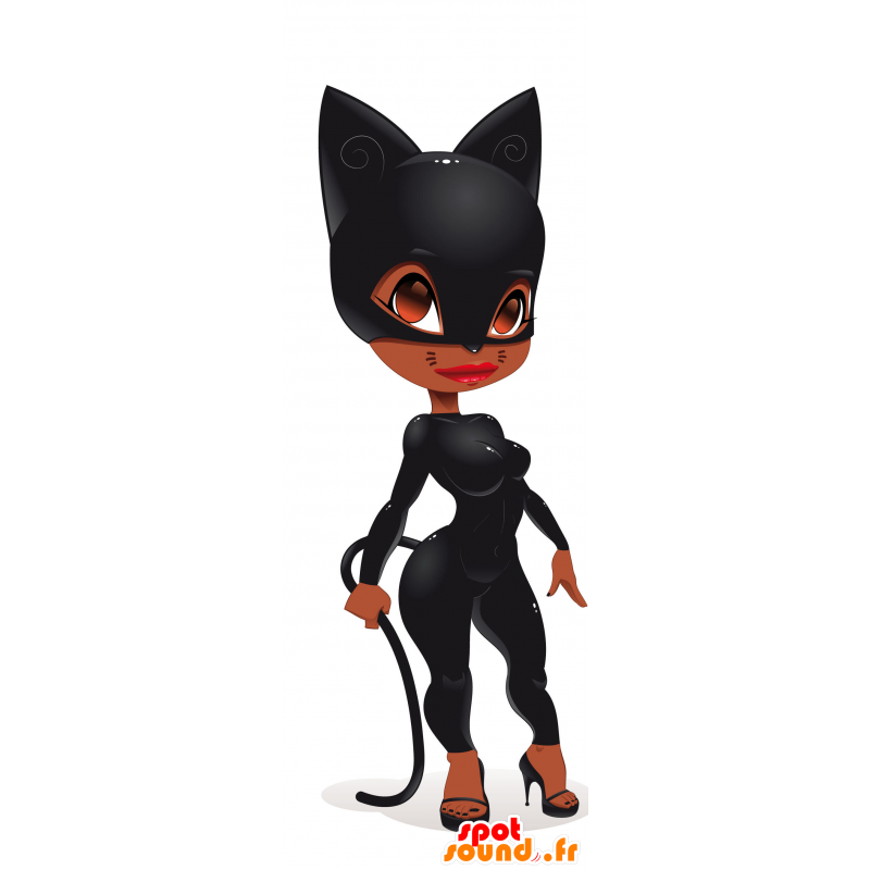 Mascotte catwoman con un vestito nero slinky