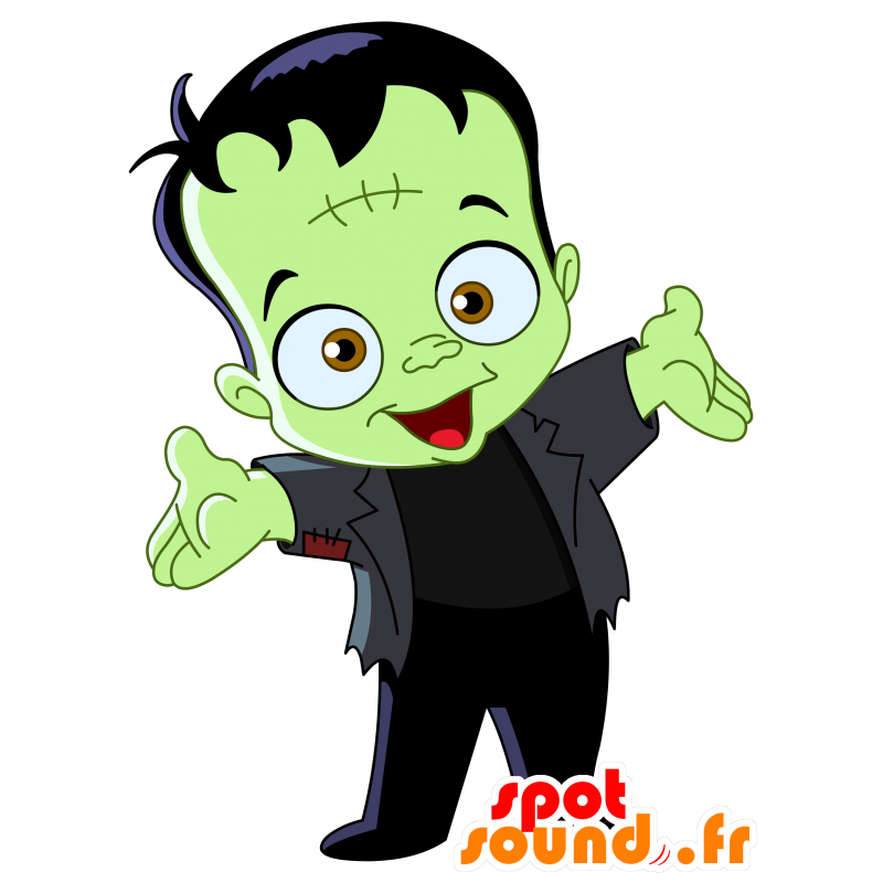 Mascot of the Frankenstein monster. green monster - MASFR030496 - 2D / 3D mascots