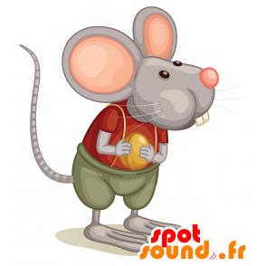 Mascotte de souris grise et rose, rigolote et mignonne - MASFR030532 - Mascottes 2D/3D