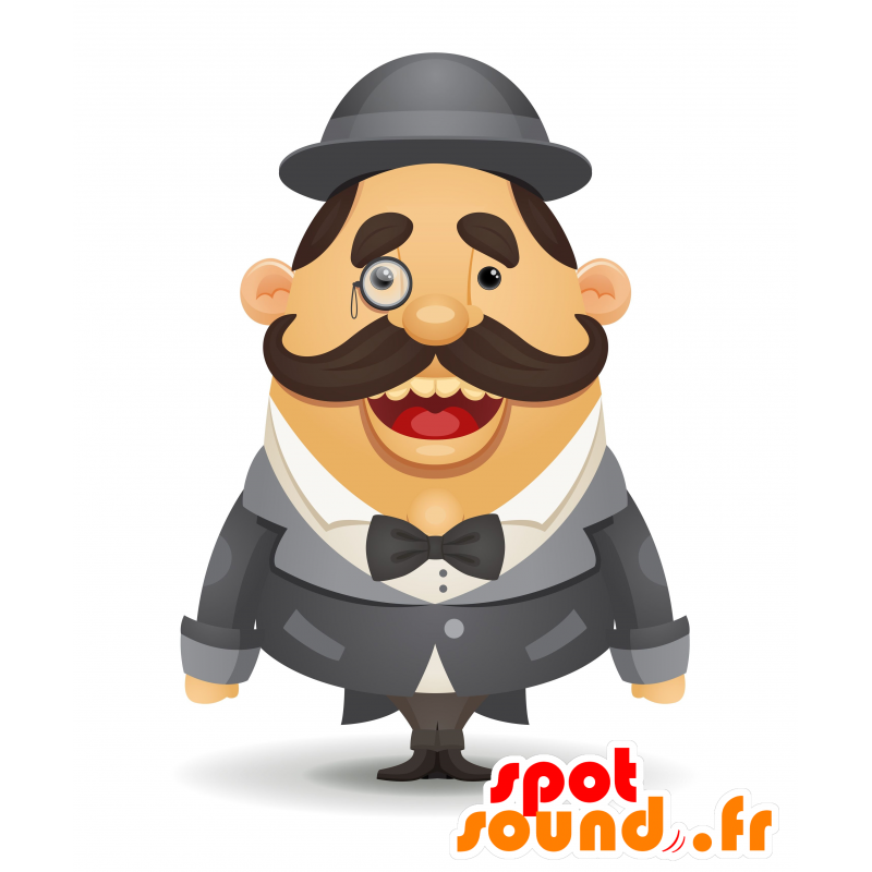 La mascota del hombre con bigote vestido con un elegante traje - MASFR030572 - Mascotte 2D / 3D