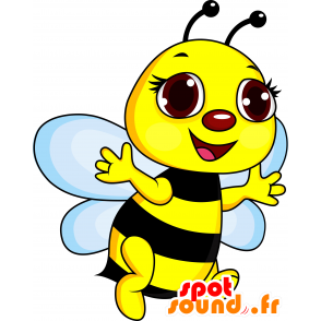 Mascotte d'abeille géante, noire et jaune, enfantine - MASFR030604 - Mascottes 2D/3D