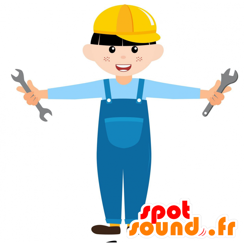 Mascotte d'ouvrier, avec un casque et une salopette - MASFR030614 - Mascottes 2D/3D