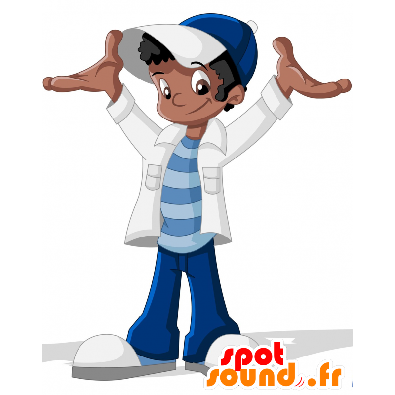 Maskot teenager, afrikansk, med en hue - Spotsound maskot