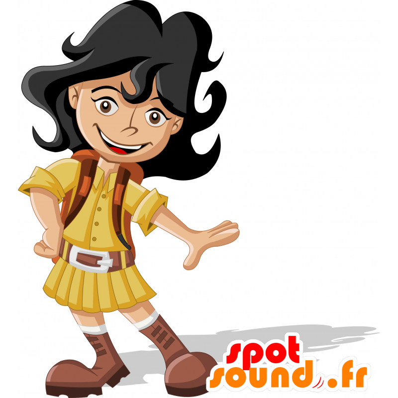 Mascotte bruna, da Explorer, vestito di giallo - MASFR030685 - Mascotte 2D / 3D