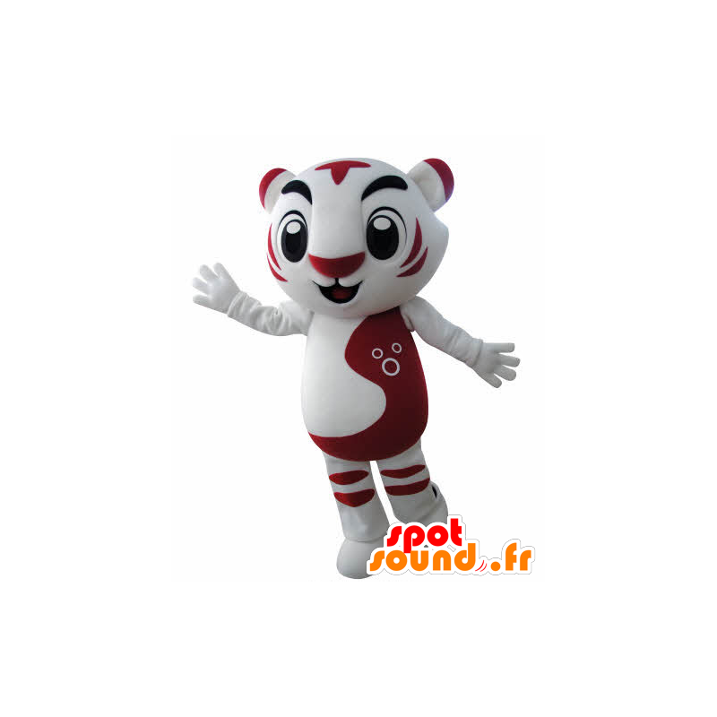 Mascotte de tigre blanc et rouge. Mascotte de félin - MASFR031001 - Mascottes Tigre