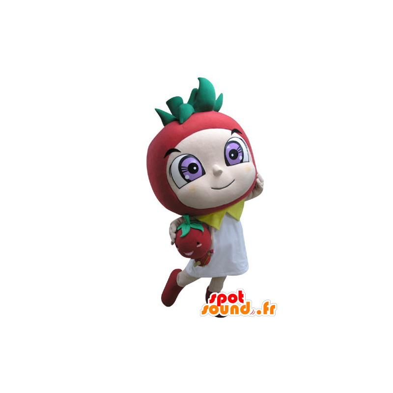 Shaped mascot red and green strawberry - MASFR031146 - Fruit mascot