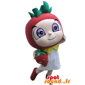 Shaped mascot red and green strawberry - MASFR031146 - Fruit mascot