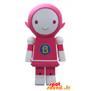 Mascotte de robot rose et blanc, souriant - MASFR031161 - Mascottes non-classées