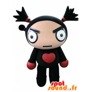 Zwarte pop mascotte en rode blik felle - MASFR031244 - Niet-ingedeelde Mascottes