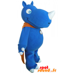 Mascot rhino blue with an orange cape - MASFR031270 - The jungle animals