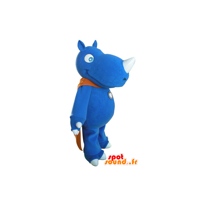 Mascot rhino blue with an orange cape - MASFR031270 - The jungle animals