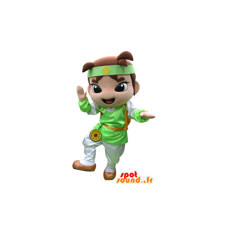 Boy mascot brown with a green dress and white - MASFR031294 - Mascots boys and girls