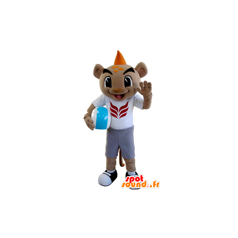 Mascotte de tigre en tenue de sport avec une crête orange - MASFR031386 - Mascottes Tigre