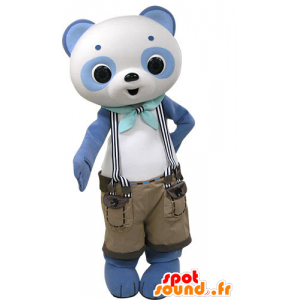 Blaue und weiße Panda-Maskottchen mit Trägerhose - MASFR031443 - Maskottchen der pandas