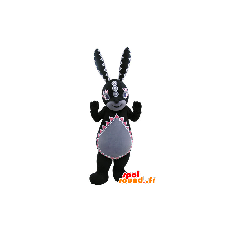 マスコットのウサギ の カラフルなパターンで黒とグレーウサギマスコット