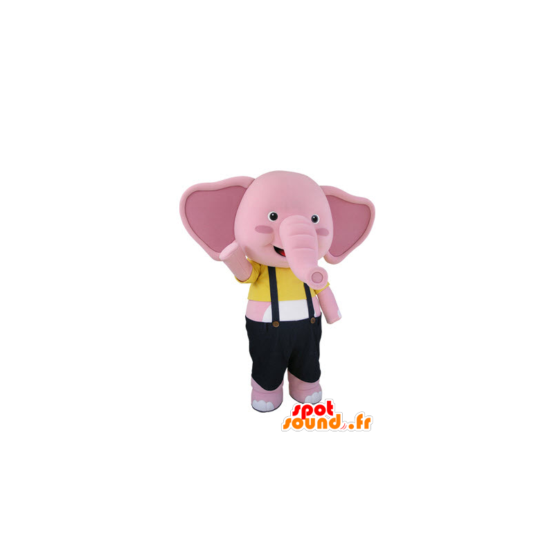 Mascotte di elefante rosa e bianco con una tuta - MASFR031501 - Mascotte elefante