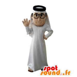 Mascot barbudo Sultan, com um vestido branco e óculos de sol - MASFR031703 - Mascotes humanos