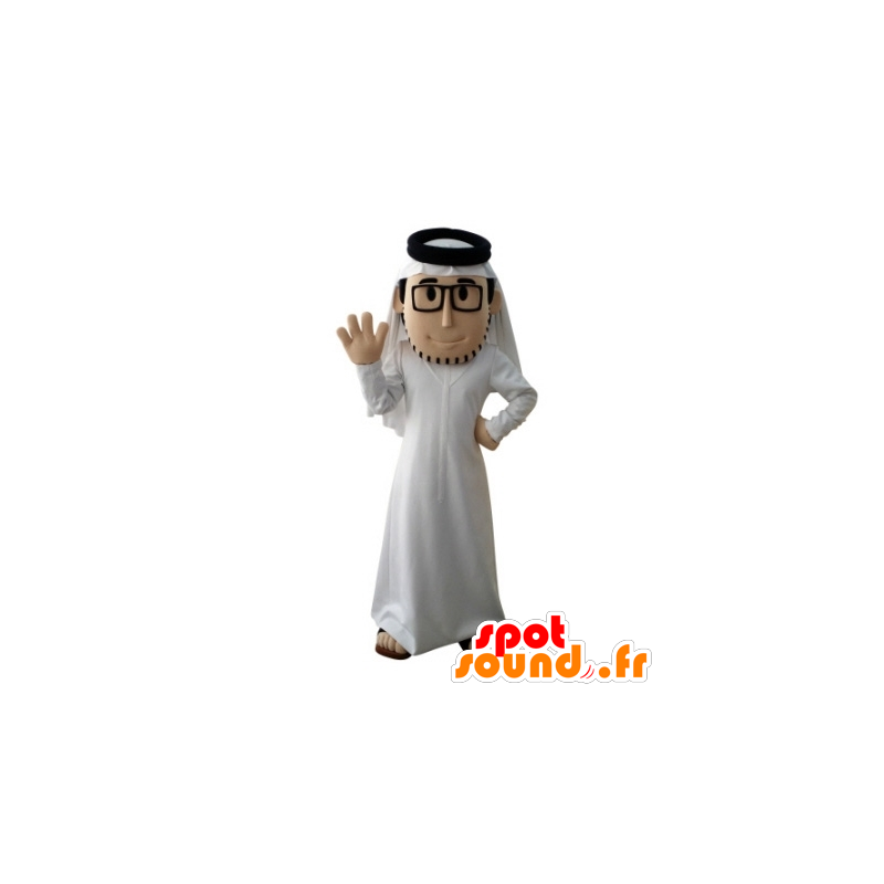 Mascot barbudo Sultan, com um vestido branco e óculos de sol - MASFR031703 - Mascotes humanos