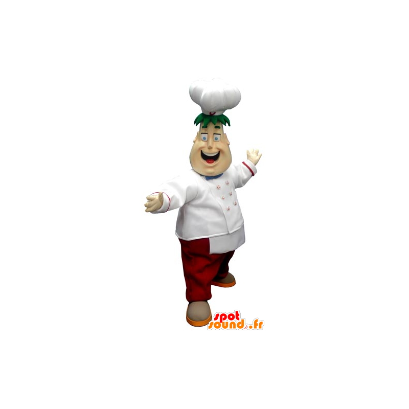 Mascotte de chef cuisinier avec un tablier et une toque - MASFR031757 - Mascottes Humaines