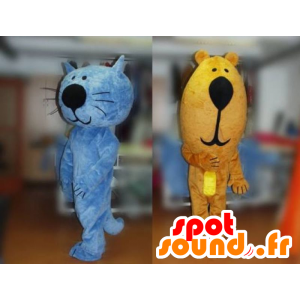 2 maskotteja, sininen kissa ja karhun - MASFR031782 - Bear Mascot