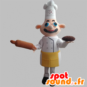 Mascotte de chef cuisinier avec un tablier et une toque - MASFR031918 - Mascottes Humaines