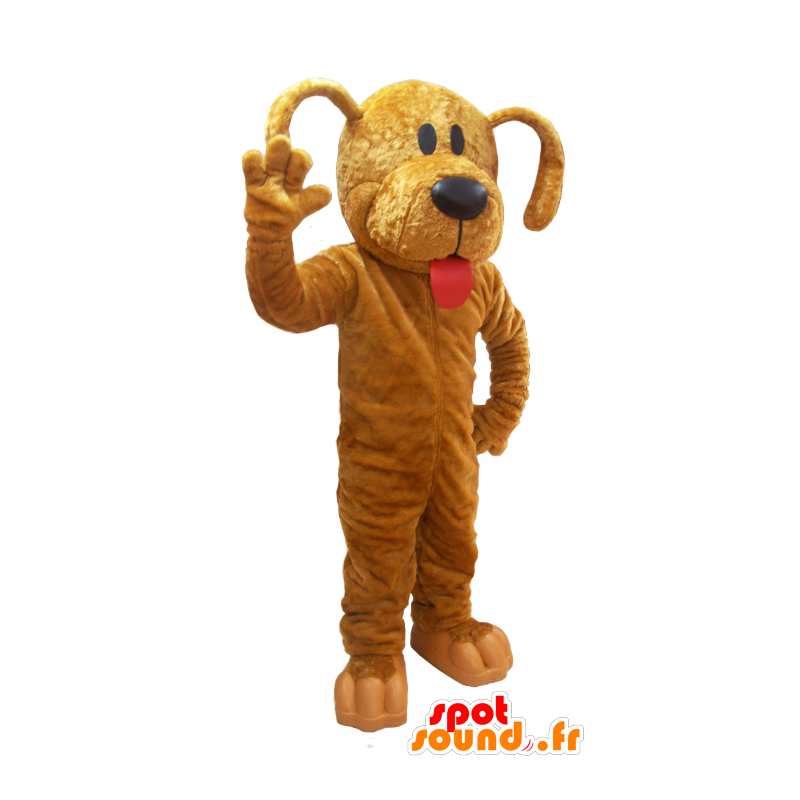 犬マスコット の 大きな舌を持つ巨大な茶色の犬のマスコット
