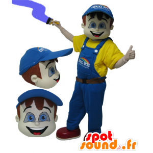 Pintor mascote vestida de amarelo com macacão azul - MASFR032071 - Mascotes humanos