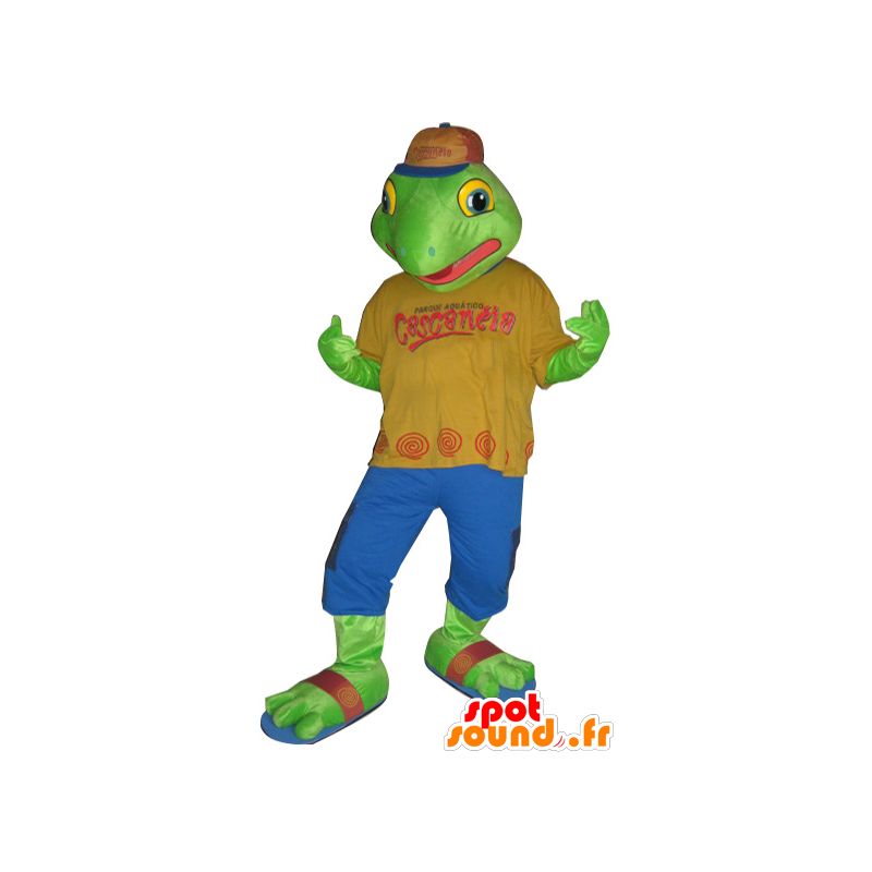 カエルのマスコット の カラフルな服を着て緑のカエルのマスコット 色変更 変化なし 切る L 180 190センチ 撮影に最適 番号 服とは 写真にある場合 番号 付属品 番号