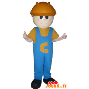 Arbeider mascotte, man met een koptelefoon en een blauwe werk - MASFR032204 - man Mascottes