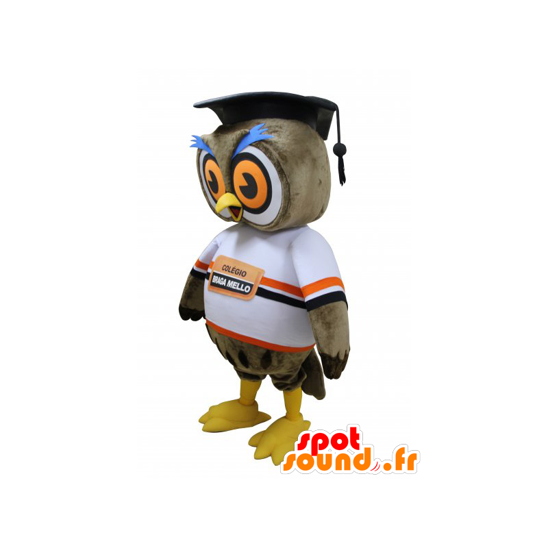 Brown Owl Mascot con un cappello di neolaureato - MASFR032212 - Mascotte degli uccelli