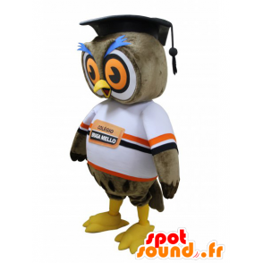 Brown Owl Mascot con un cappello di neolaureato - MASFR032212 - Mascotte degli uccelli