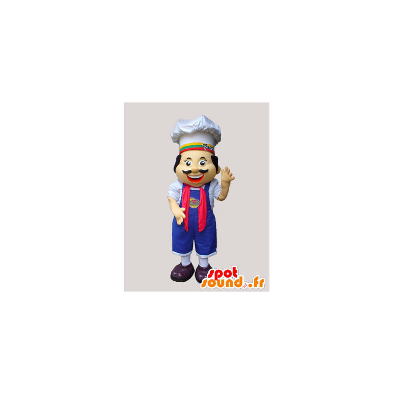 Mascotte de chef cuisinier avec un tablier et une toque - MASFR032267 - Mascottes Humaines