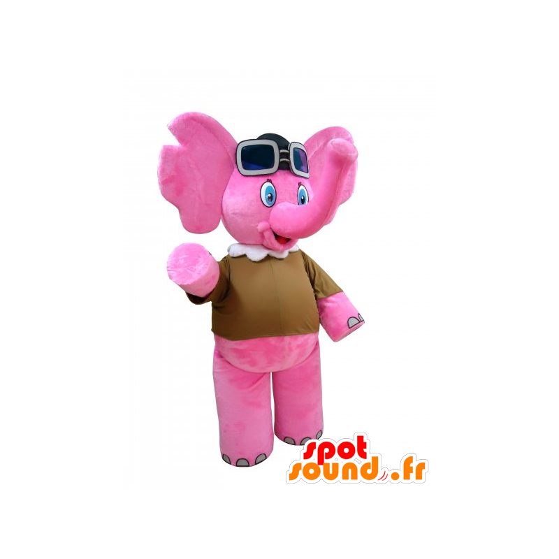 Mascote elefante rosa com óculos de aviador - MASFR032270 - Elephant Mascot