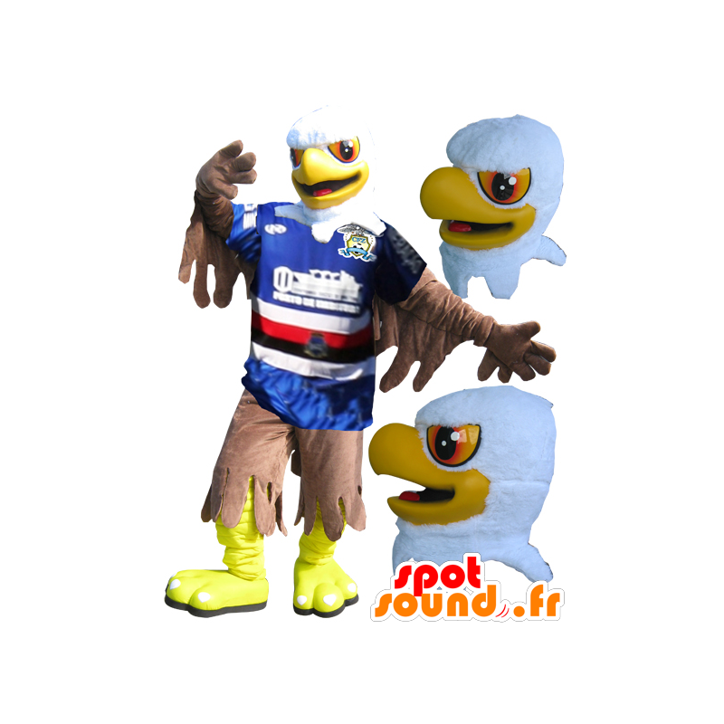 Mascot orel žlutá, bílá a hnědá ve sportovní - MASFR032331 - sportovní maskot