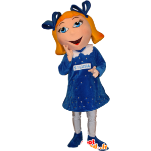 Blonde girl mascot, with blue eyes with a pretty dress - MASFR032390 - Mascots boys and girls