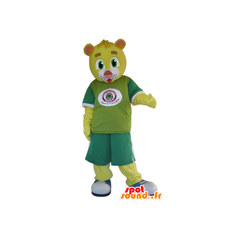 Gelb Teddy Maskottchen in Grün gekleidet - MASFR032418 - Bär Maskottchen