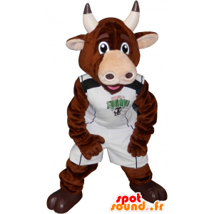 Toro mascotte, mucca marrone in abbigliamento sportivo - MASFR032547 - Mascotte sport
