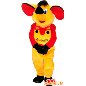 Elefante mascote amarelo com um vestido amarelo e vermelho - MASFR032560 - Elephant Mascot