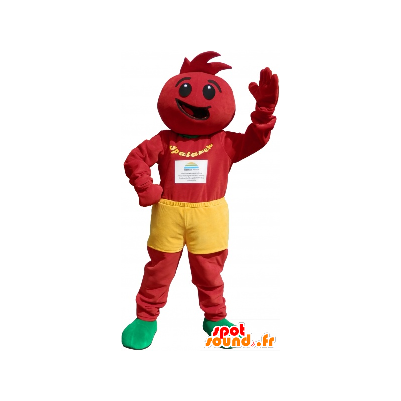 All red snowman mascot with yellow shorts - MASFR032605 - Human mascots