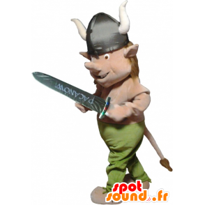 Realistinen Viking maskotti hänen kypärä ja miekka - MASFR032645 - Mascottes Humaines