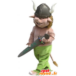 Realistic viking mascot with a helmet and a sword - MASFR032674 - Human mascots