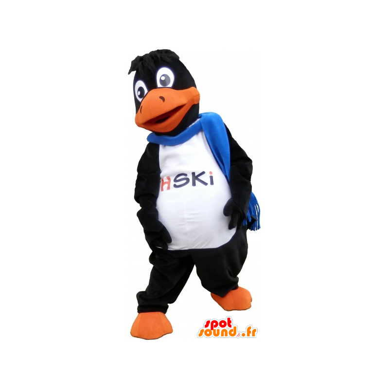 Schwarz und orange Riese Ente Maskottchen mit einem Schal - MASFR032724 - Enten-Maskottchen