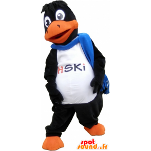 Schwarz und orange Riese Ente Maskottchen mit einem Schal - MASFR032724 - Enten-Maskottchen